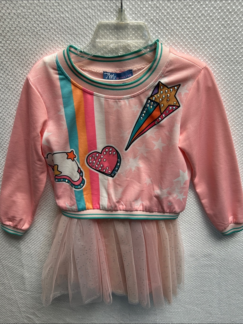 Truly Me Pink Graphic 2 pc Sweatshirt Dress with Tulle Skirt. Embroidered. NWT
